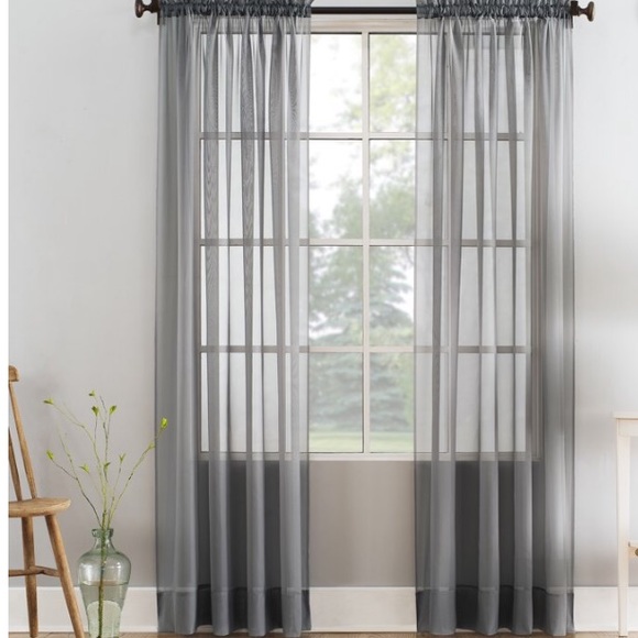 Mainstays marjorie voile gray sheer curtain one panel 59“ x 63“ new rod pocket - Picture 6 of 6